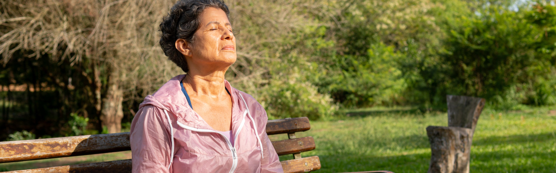 Mature brown woman enjoying the morning.